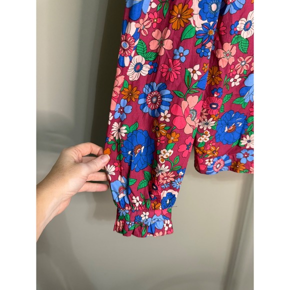Karlie Magenta London Floral Ruffle Sleeve Blouse Pink Blue Large NWT - Picture 4 of 10
